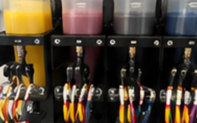 Tanques de tinta amarilla, magenta, negra y cian con sus conductos