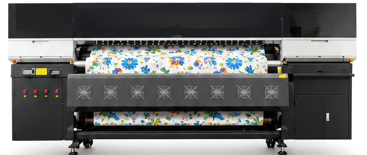 Impresora de sublimación GTK-P 2008 de 2,0 m con ocho ventiladores de secado y tela con estampado de flores azules