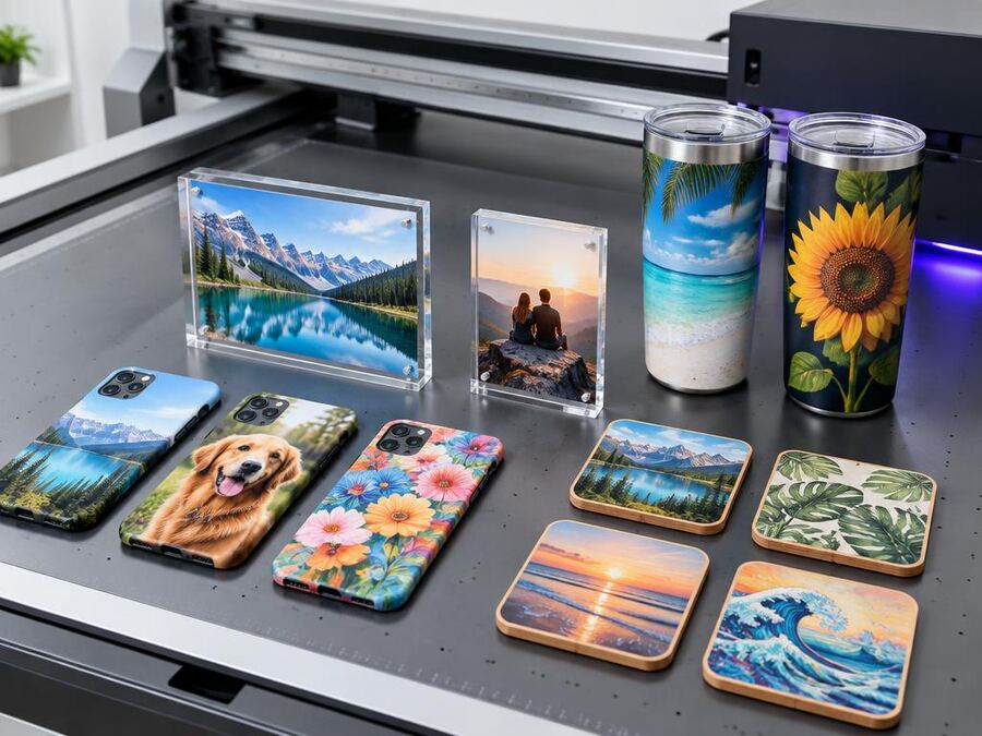 Termos, cases de celular, acrílicos y posavasos impresos con tecnología UV